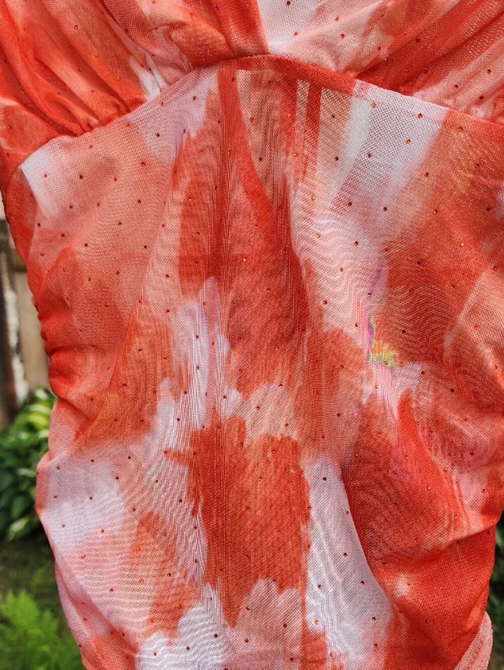 Privy Lethal Looks Rhinestone VNeck TieBack Sheer Lng Sleeve Blouse Orange White - Picture 3 of 15